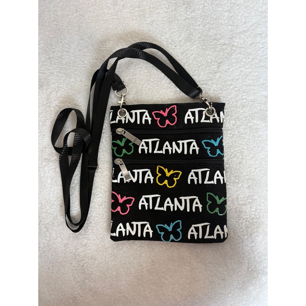 Robin‎ Ruth Atlanta Butterfly Canvas Crossbody Bag Black Souvenir Travel Pouch